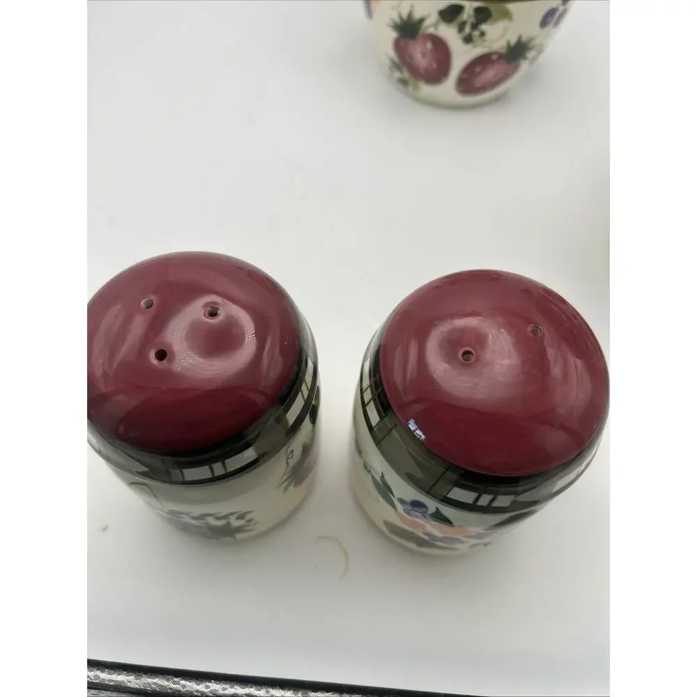 Vintage Oneida. Strawberry Plaid Canisters And Shakers. Discontinued In 2002.